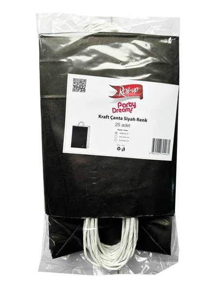 Büküm Saplı Kraft Kağıt Karton Hediyelik Çanta Poşet Torba - Siyah - 25x31 Cm. - 25 Adetlik Paket ürün görseli 1