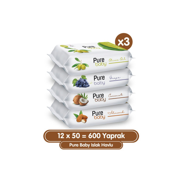 Pure Baby Islak Havlu 12x50 (600 Yaprak) ürün görseli 1