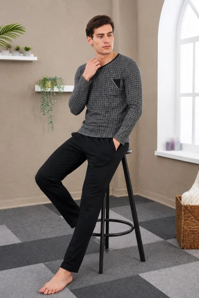 Gd Goldoremi Premium Erkek Jakarlı Pamuklu Orta Kalın Uzun Kollu Rahat Kalıp Pijama Takım ürün görseli 1