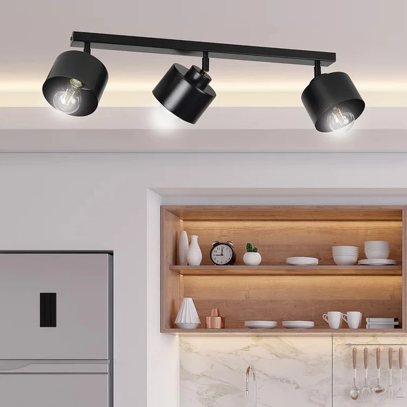Rsylight Retro Rustik Metal Masa Üstü 3 Lü Siyah 180 Derece Hareketli Sıralı Avize 60 cm ürün görseli 1