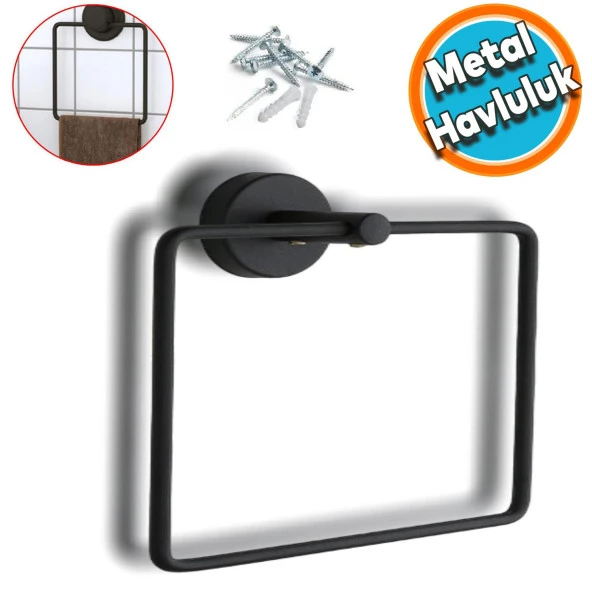 Kare Siyah Havluluk Lavabo Banyo Mutfak Aparat Standı Bez Havlu Askısı Paslanmaz Metal Vidalı ürün görseli 1
