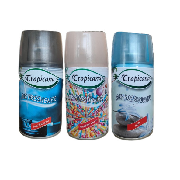 Tropicana Air Freshener Oda Koku Anti Tobacco + Buble Gum + Soft Koku Otomatik Makina Yedek Oda Spreyi 260 Ml X 3 Adet ürün görseli 1