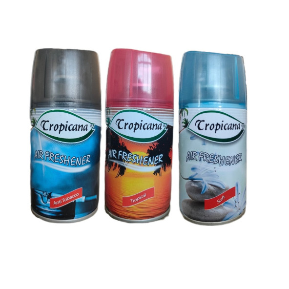 Tropicana Air Freshener Oda Kokusu Anti Tobacco + Tropikal + Soft Otomatik Makina Yedek Parfüm Spreyi 260 Ml X 3 Adet ürün görseli 1