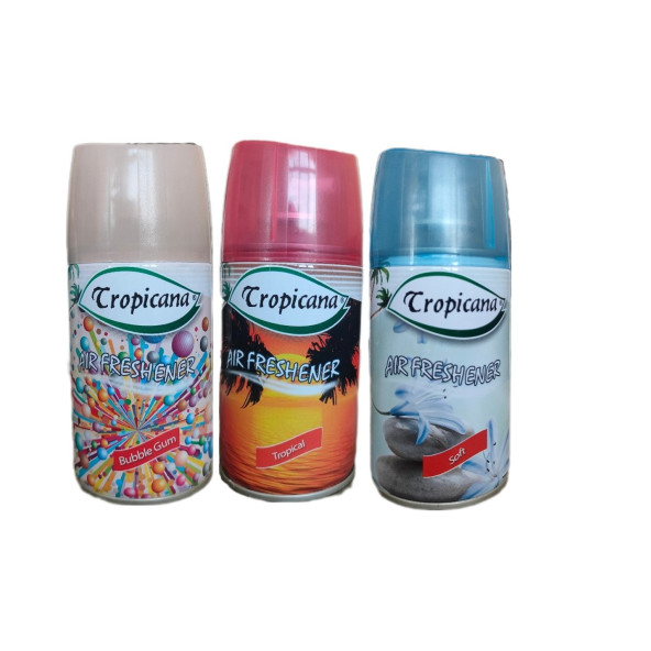 Tropicana Air Freshener Oda Kokusu Bubble Gum + Tropikal + Soft Otomatik Makina Yedek Parfüm Spreyi 260 Ml X 3 Adet ürün görseli 1