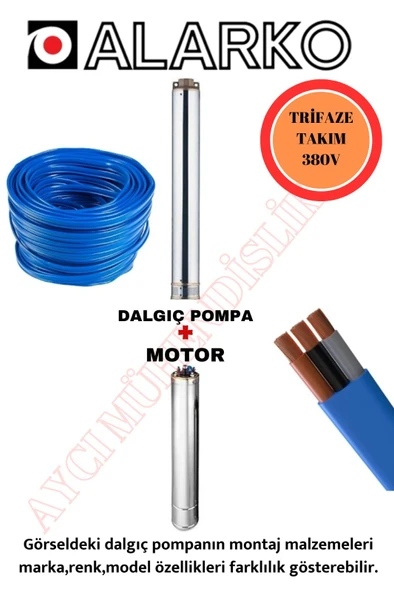 4SD16/20 7,5HP ALARKO TRİFAZE 60 MT KABLOLU  TAKIM DALGIÇ POMPA ürün görseli 1