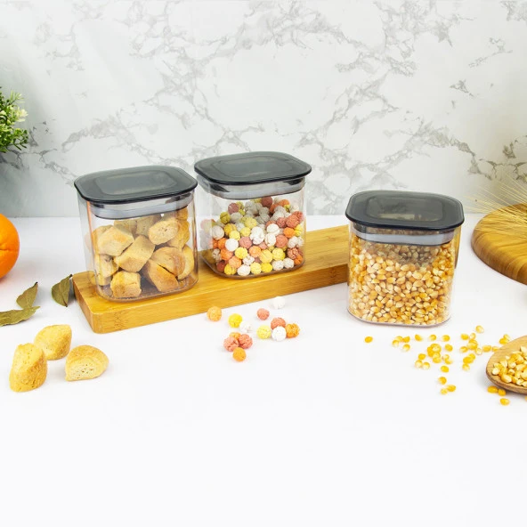 3 Adet 0.5 Lt İstiflenebilir Kristal Vakumlu Erzak Kabı 0.5 Lt Vakumlu Saklama Kabı ürün görseli 1