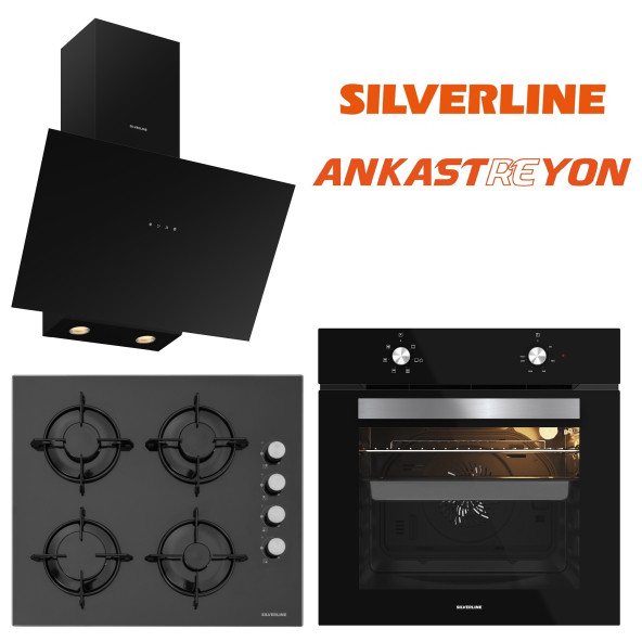Silverline Siyah Cam Ankastre Set BO65E1B01-CS5349B01-3481 FLAM SİYAH ürün görseli 1
