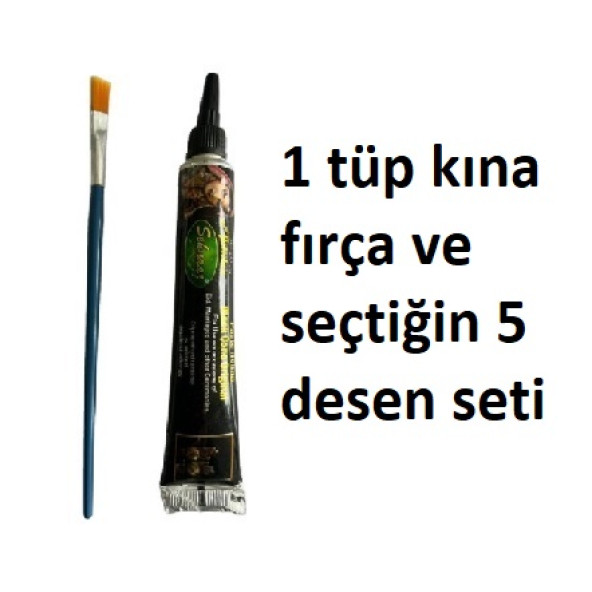 Kendi Dövme Setini Tasarla 1 tüp Kına 5 adet Dövme Şablonu ve Fırça Paketi ürün görseli 1