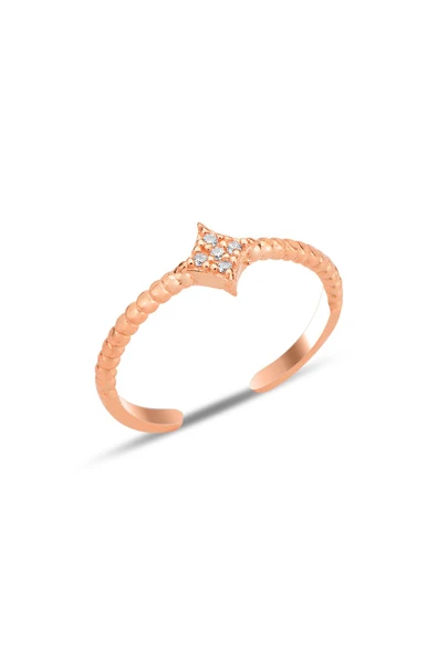 Gümüş rose zirkon taşlı alttan ayarlanabilir eklem yüzük SGTL12231ROSE ürün görseli 1