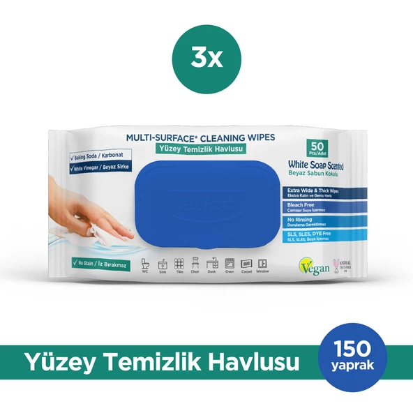 Deep Fresh İz Bırakmaz Yüzey Temizlik Havlusu Karbonat & Beyaz Sirke 50 Yaprak 3 Adet ürün görseli 1