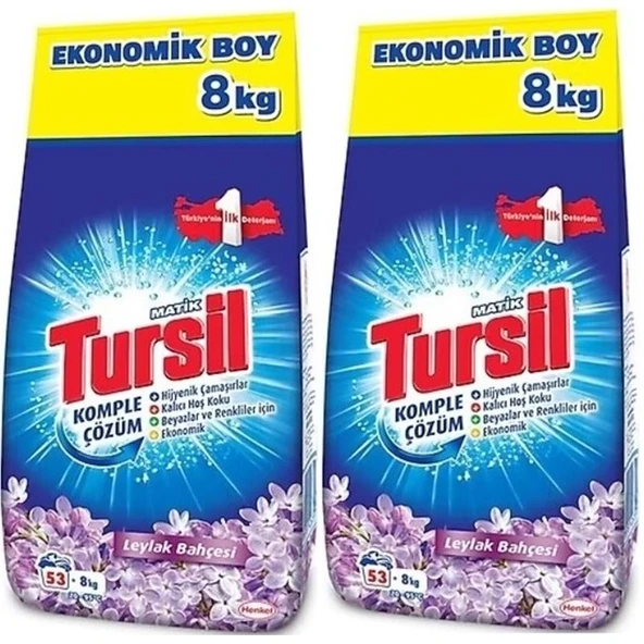 Tursil Matik Toz Çamaşır Deterjanı 16KG Leylak Bahçesi (106 Yıkama) Renkli/Beyazlar (2PK*8KG) ürün görseli 1