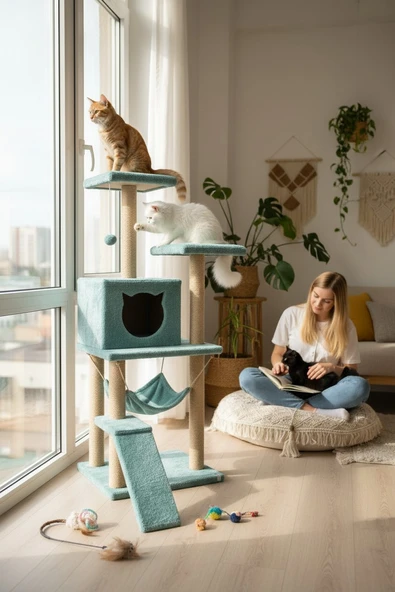 Kedi Tırmalama Platformlu S9 Turkuaz - Resim 3