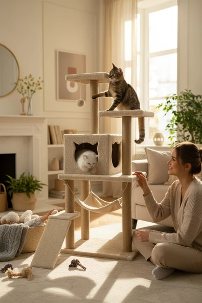 Kedi Tırmalama Platformlu S9 Bej - Resim 3