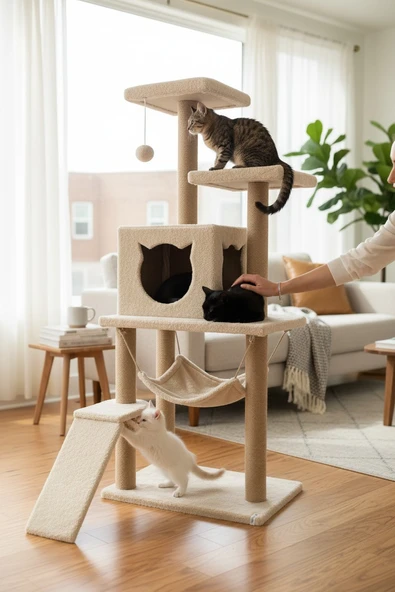 Kedi Tırmalama Platformlu S9 Bej ürün görseli 1