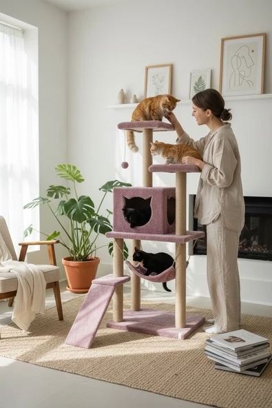 Kedi Tırmalama Platformlu S9 Gül Kurusu ürün görseli 1