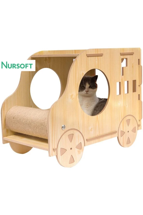 Cat Car Ahşap Araba Kedi Evi Nr-0084 ürün görseli 1