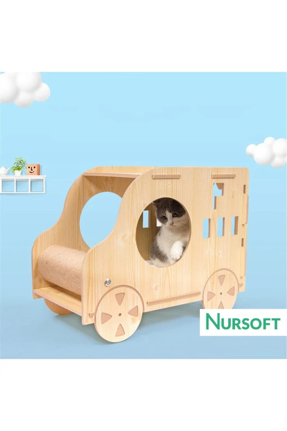 Cat Car Ahşap Araba Kedi Evi Nr-0084 - Resim 3