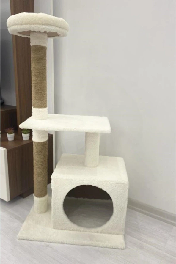 Beyaz Kedi Tırmalama Ve Oyun Evi Platformu ürün görseli 1