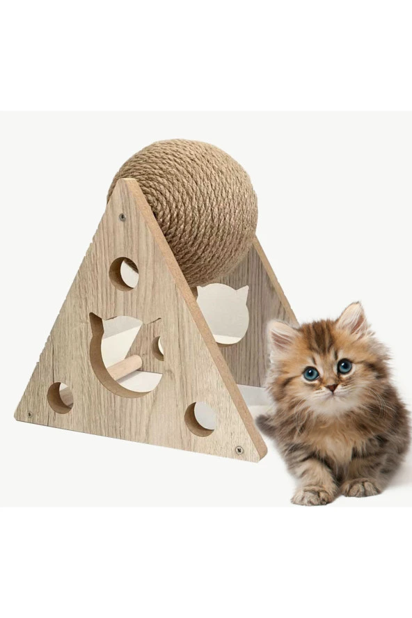Ahşap Ipli Kedi Oyuncagi Topu Kedi Tırmalaması ürün görseli 1