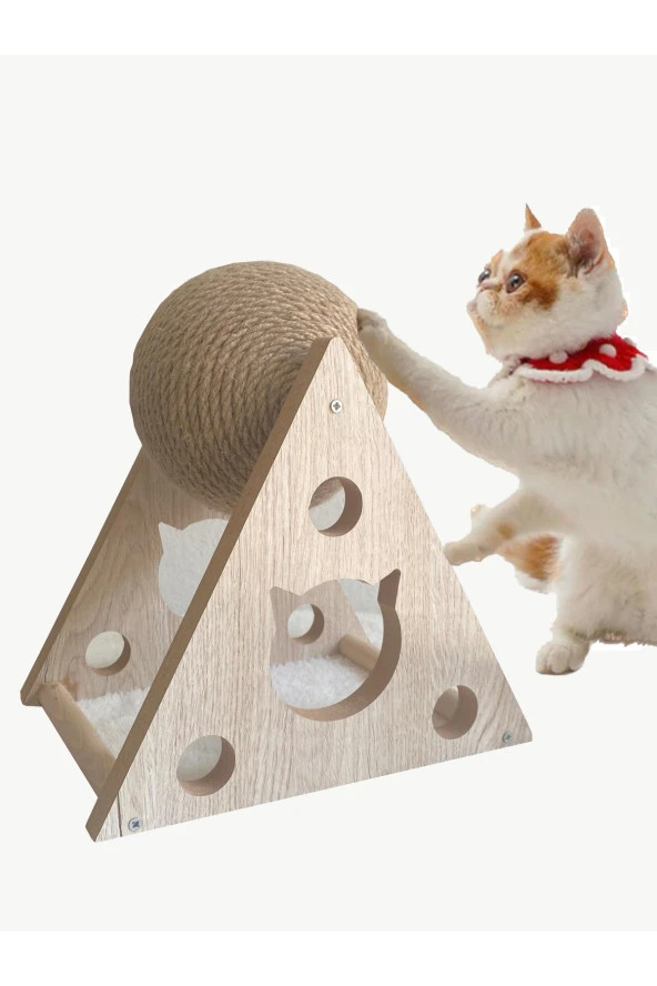 Ahşap İpli Kedi Oyuncagi Topu Kedi Tırmalaması ürün görseli 1