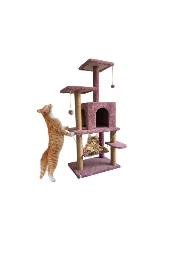 Y-01 Salıncaklı Yuvalı Lüx Kedi Tırmalama Oyun Evi-Gül Kurusu ürün görseli 1