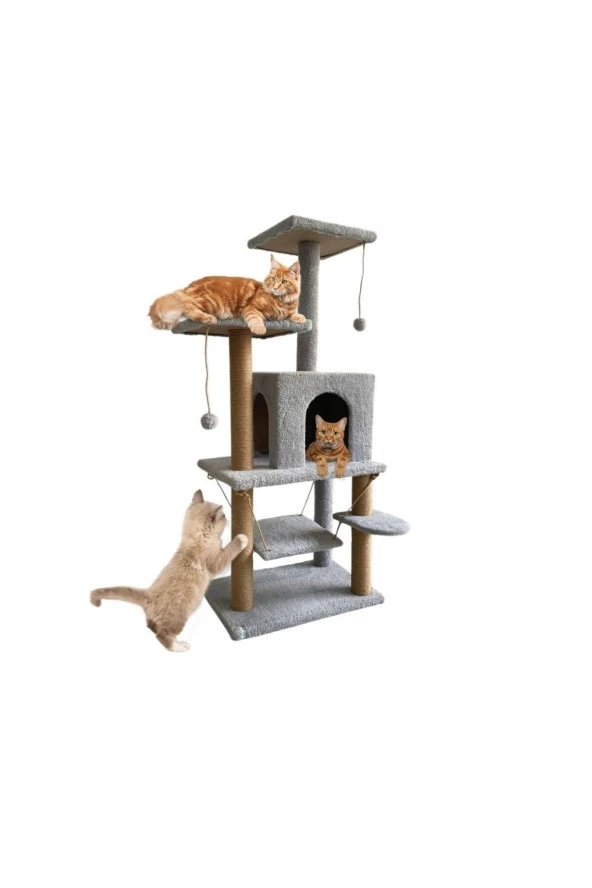 Nursoft Y-01 Salıncaklı Yuvalı Lüx Kedi Tırmalama Oyun Evi-Gri ürün görseli 1