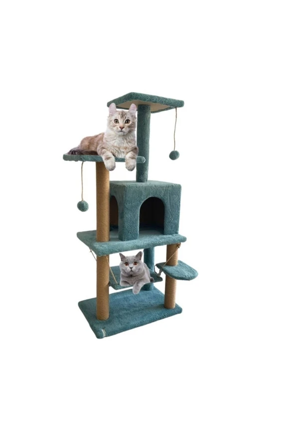 Y-01  Salıncaklı  Yuvalı Lüx  Kedi Tırmalama  Oyun Evi-Turkuaz ürün görseli 1