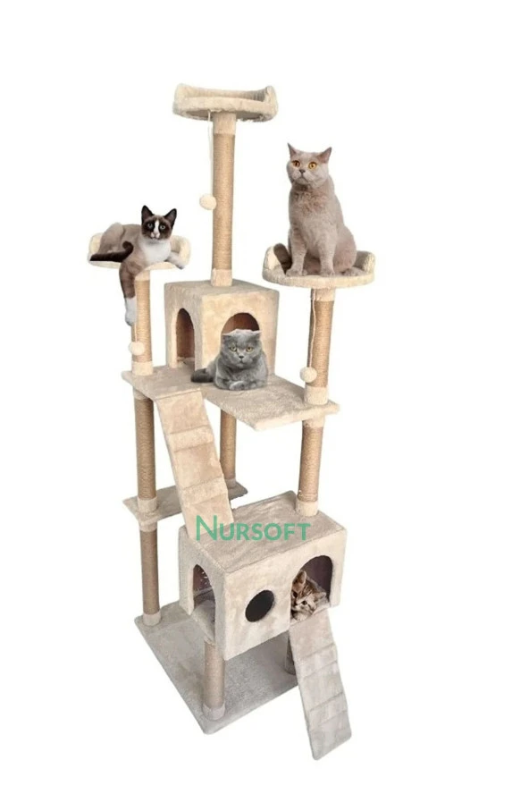 Cat City Yeni Rezidans Kedi Oyun Evi ve Tırmalama Bej ürün görseli 1