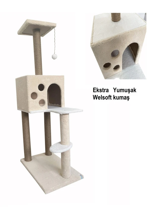 Kedi Tırmalama Ve Kedi Oyun Evi Krem ürün görseli 1