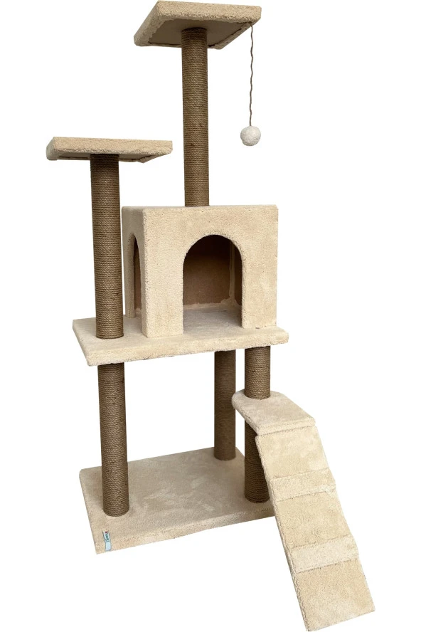 B-08 Kedi Tırmalama Kedi Evi Ve Kedi Oyun Evi - Bej ürün görseli 1