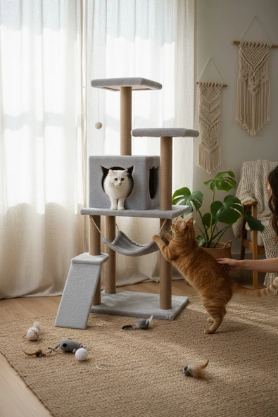 Kedi Tırmalama Platformlu S9 Gri - Resim 4