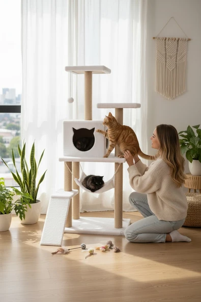 Kedi Tırmalama Platformlu S9 Beyaz - Resim 2
