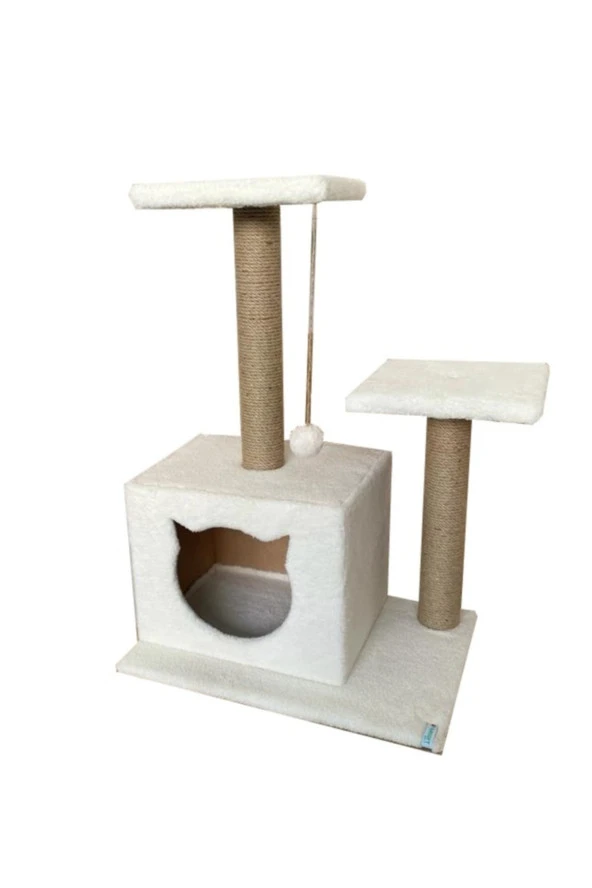 Stepli Yuvalı Kedi Evi Kedi Tırmalaması (kedi Görünümlü) -beyaz ürün görseli 1