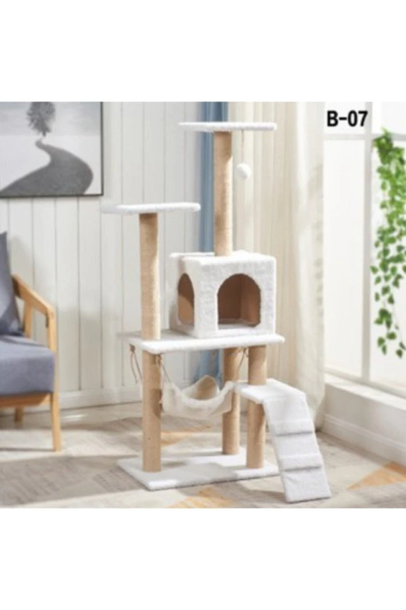 Nursoft B-07 Hamaklı Yuvalı Lüx Kedi Tırmalama Evi - Beyaz ürün görseli 1
