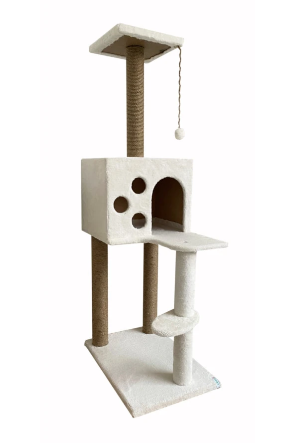 Beyaz Kedi Tırmalama Ve Oyun Evi 124 Cm Yuva 30x40 ürün görseli 1