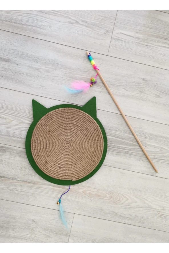 Kedi Tırmalama Halısı - Zilli Ve Tüylü Kedi Oyun Oltası ürün görseli 1