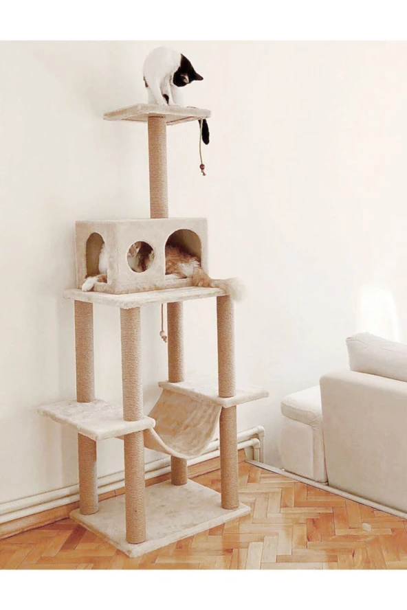 Zooplus Tower Xxl Kedi Tırmalama Ve Oyun Evi Platformu Beyaz ürün görseli 1