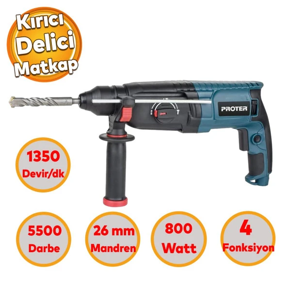 Kırıcı Delici Darbeli Matkap 800 W Proter Ahşap Metal Beton Elektropnömatik Delme Kırma Makine ürün görseli 1