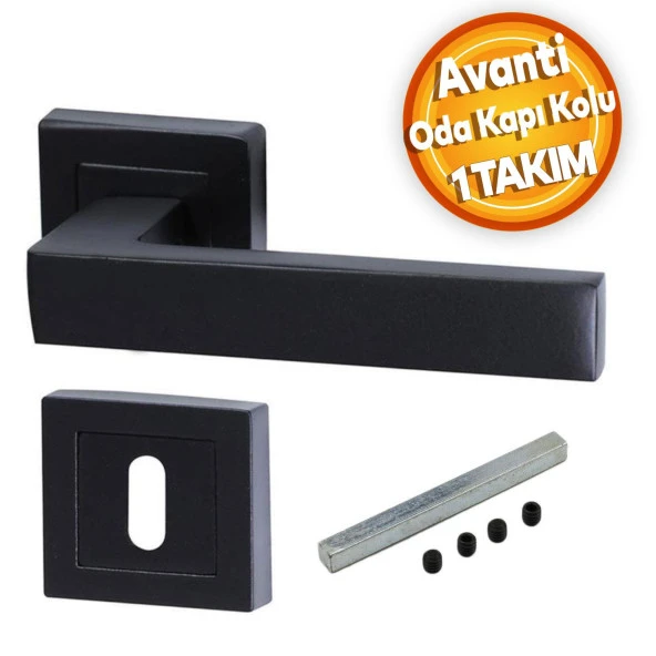 Avanti Mat Siyah Kare Rozetli Oda Kapı Kolu Metal Sağa Sola Uygun (1 TAKIM) ürün görseli 1