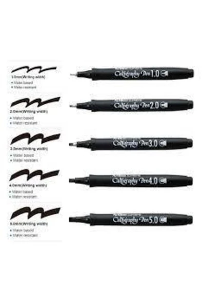 Artline Kaligrafi Kalemi 1.0 - 2.0 -3.0 - 0.4 -0.5 ( 5 Adet Set ) Düz Kesik ürün görseli 1