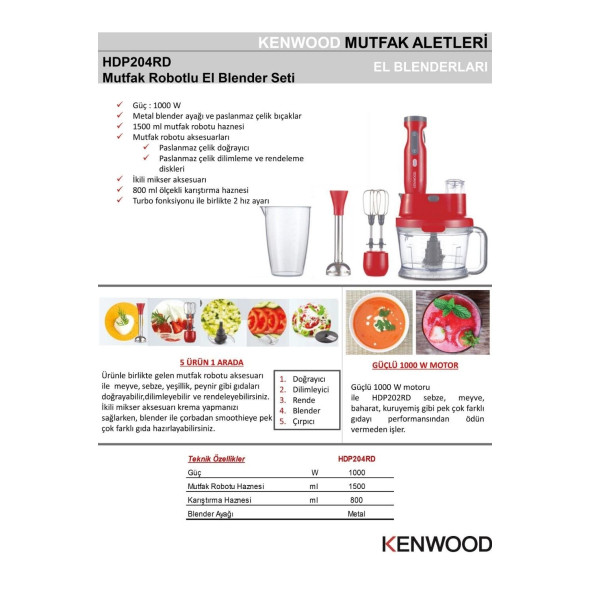Kenwood HDP204RD 1000 W Blender Seti - Resim 3