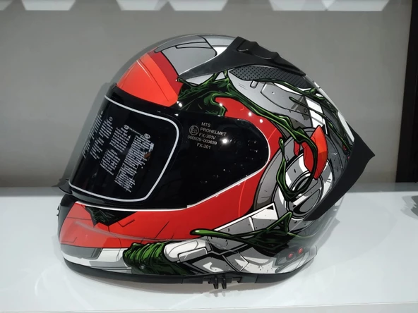 KASK MTS PRO 801 WAR GÜNEŞ GÖZLÜKLÜ MAT GRİ/KIRMIZI ürün görseli 1