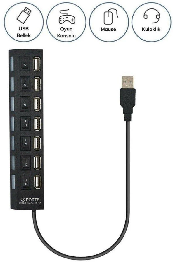 Zhltools Hispeed Usb 2.0 7 İn 1 Hub Siyah - Resim 4