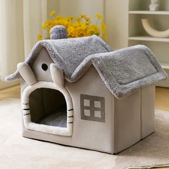 Tineke Kedi Evi Yumuşak Kedi Yatağı Derin Uyku Ve Kış Evi Çıkarılabilir Minder -villa BÜYÜK BOY (GRİ) 1 Adet ürün görseli 1