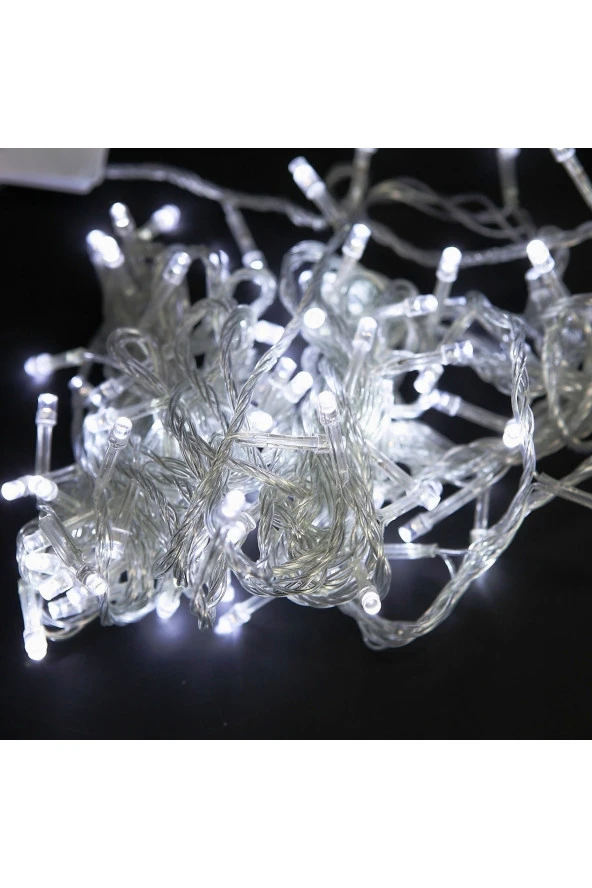 YILBAŞI DEKOR IŞIKLARI 10 METRE 100 LED BEYAZ LED IŞIK BEYAZ İP LED IŞIK MODLU 220 VOLT FİŞLİ MODEL ürün görseli 1