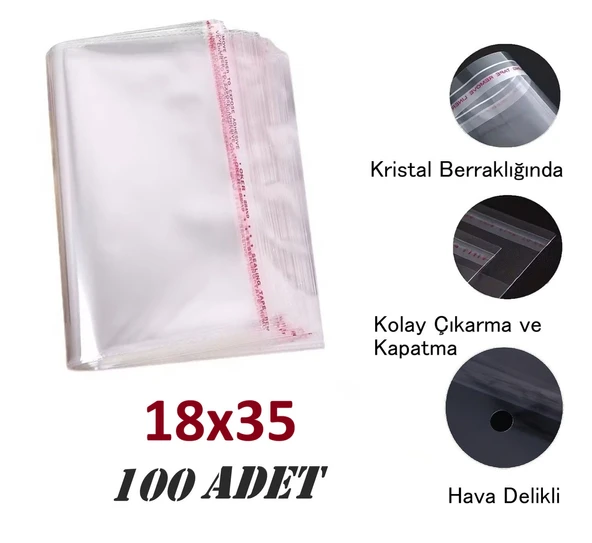18x30+5 Berrak O.p.p. Toz Tutmayan Yapışkan Bantlı Saklama Poşeti 100 Adet ürün görseli 1