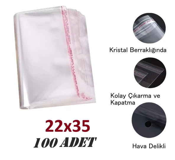 22x30+5 Berrak O.p.p. Toz Tutmayan Yapışkan Bantlı Saklama Poşeti 100 Adet ürün görseli 1
