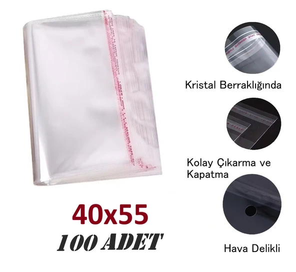 40x50+5 Berrak O.p.p. Toz Tutmayan Yapışkan Bantlı Saklama Poşeti 100 Adet ürün görseli 1