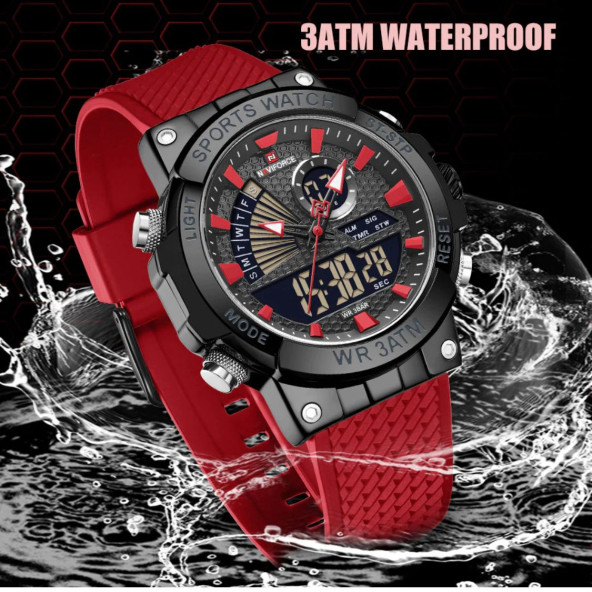 Naviforce Dijital Analog Kırmızı Silikon Kayışlı Kol Saati ürün görseli 1