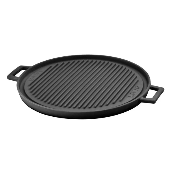 Lava Döküm Yuvarlak Griddle Bir Tarafı Düz Diğer Tarafı Izgara Yüzeyli Metal Kulplu Çap 34cm ürün görseli 1